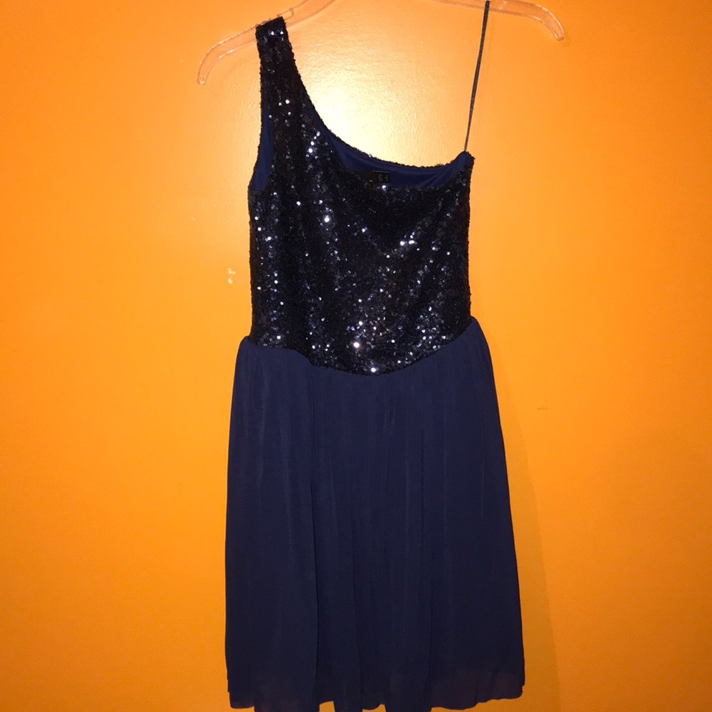 One Shoulder Navy Sequin Dress ASOS Size 4